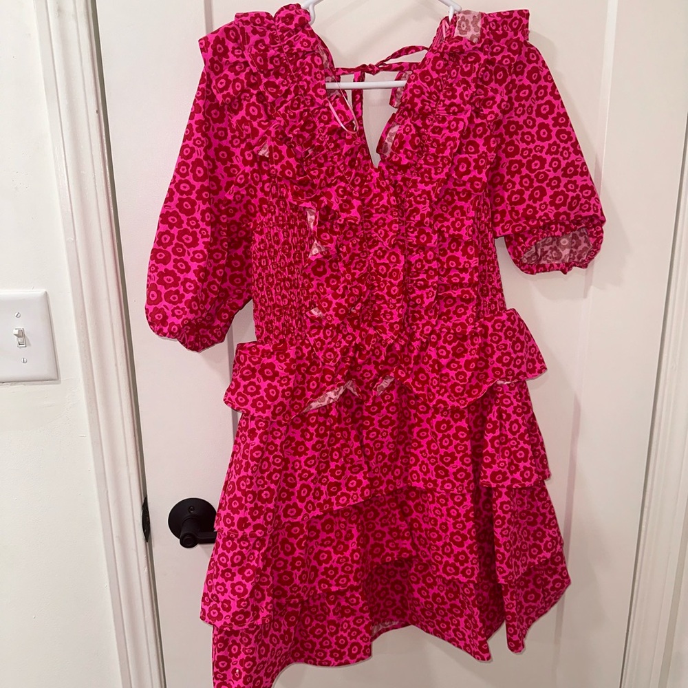 Pink floral ruffle dress